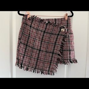 SHEIN Asymmetric Wrap Frayed Tweed Skirt